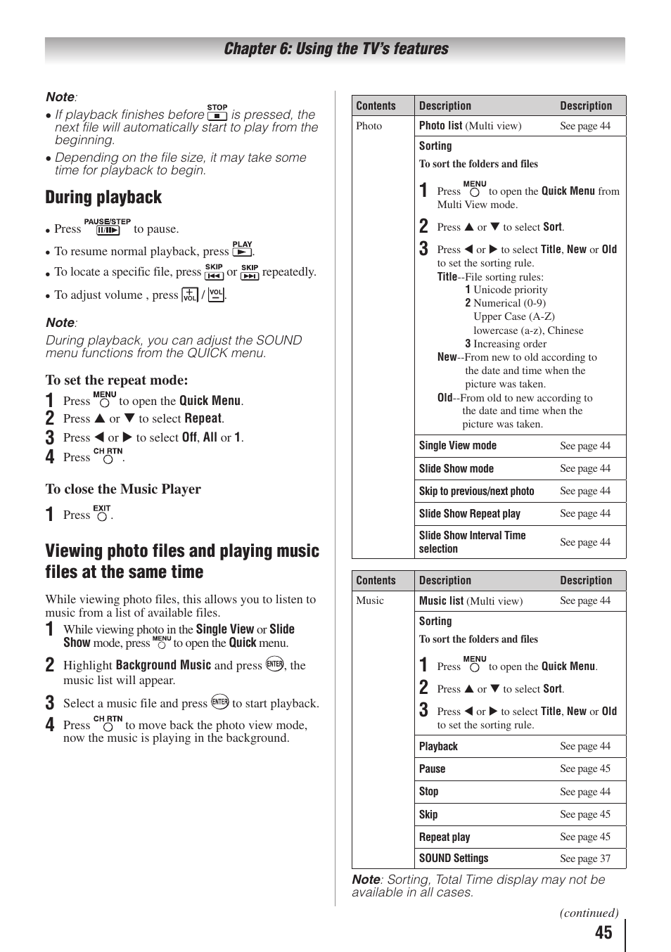 During playback, Chapter 6: using the tv’s features | Toshiba 32C110U User Manual | Page 45 / 62