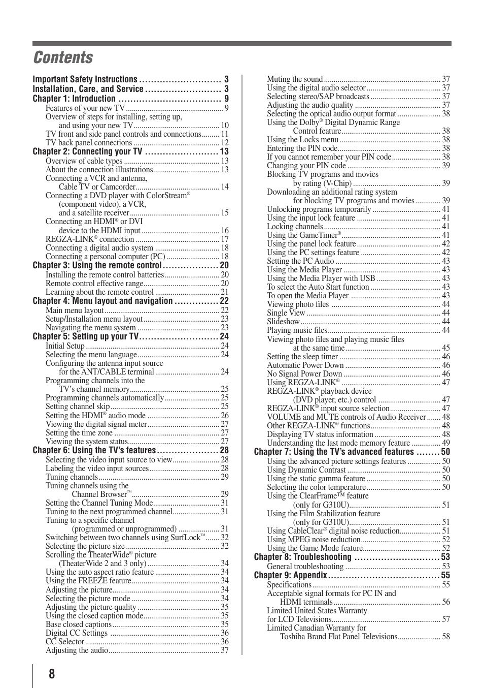 Toshiba 32C110U User Manual | Page 8 / 62