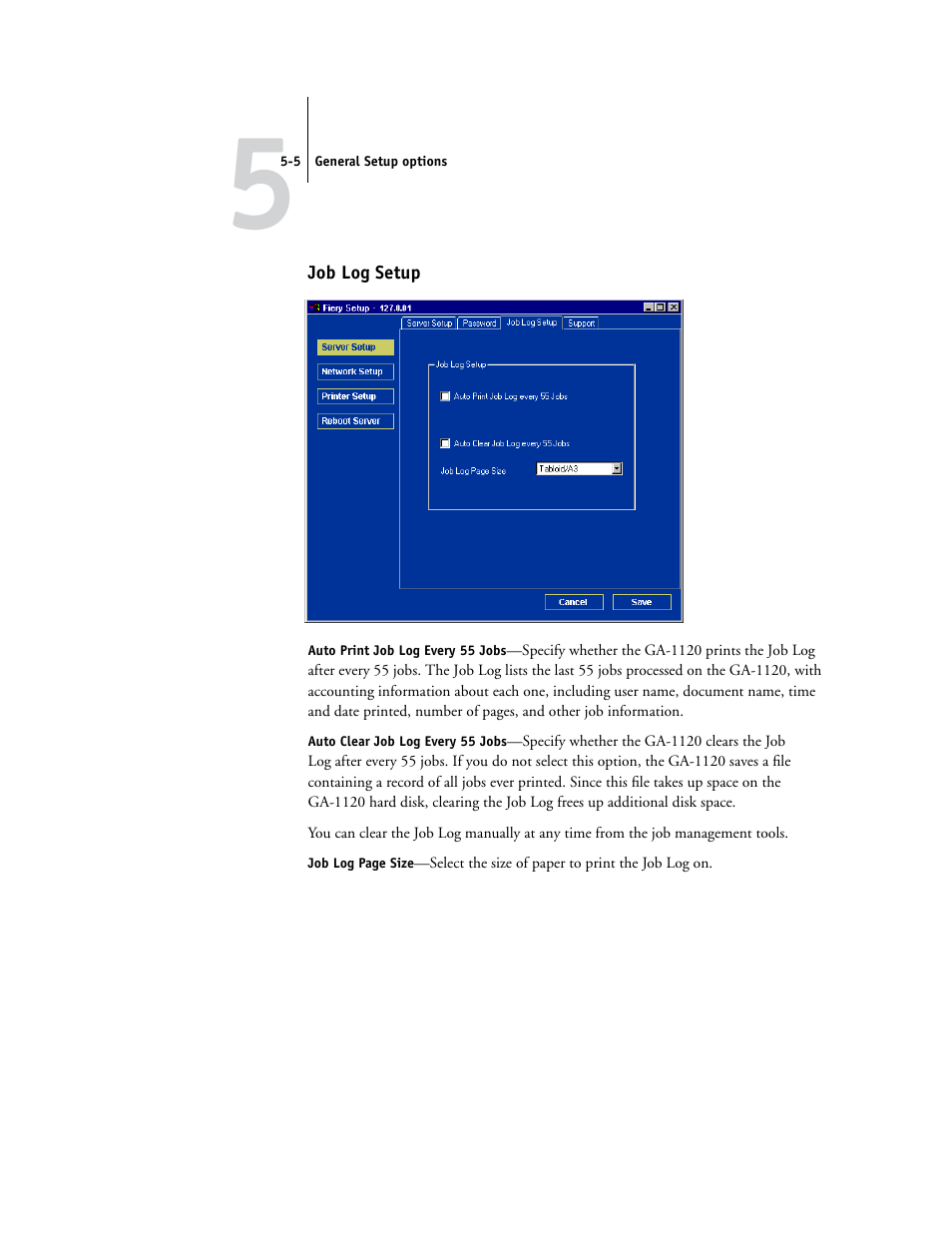 Job log setup | Toshiba GA-1120 User Manual | Page 103 / 168