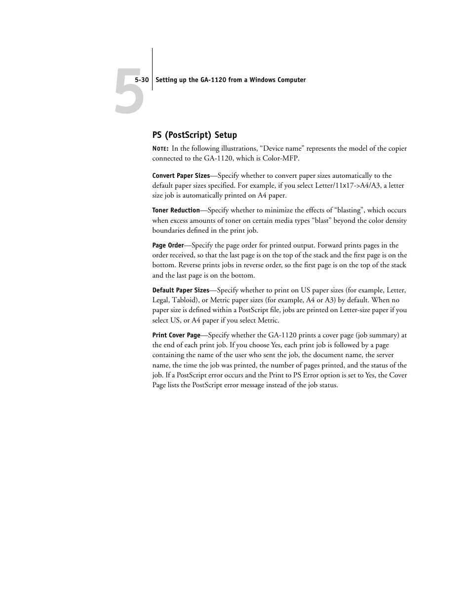 Ps (postscript) setup | Toshiba GA-1120 User Manual | Page 128 / 168