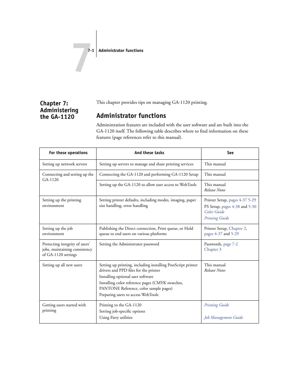 Chapter 7: administering the ga1120, Administrator functions, Chapter 7: administering the ga-1120 | Chapter 7, Ed on | Toshiba GA-1120 User Manual | Page 135 / 168