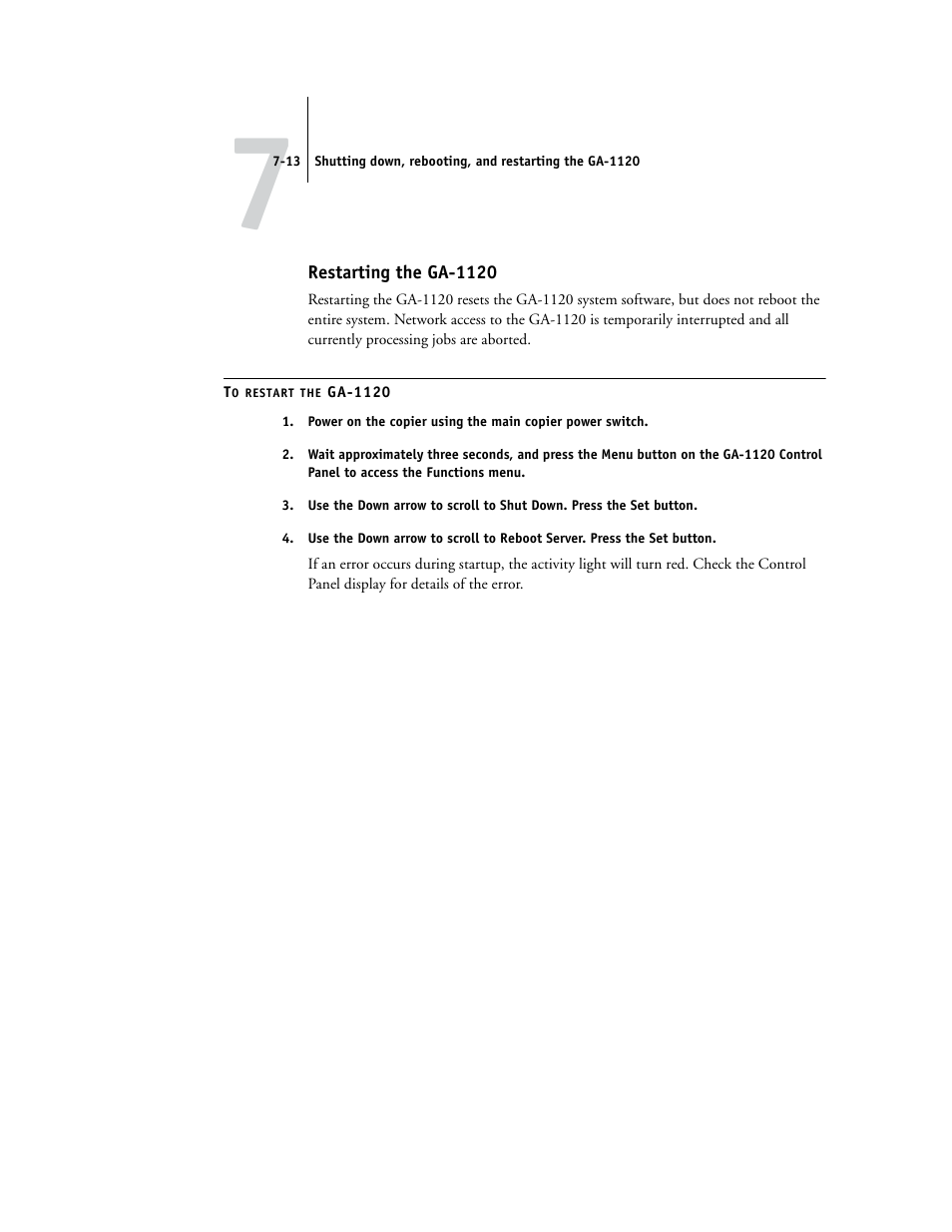 Restarting the ga1120, Restarting the ga-1120 | Toshiba GA-1120 User Manual | Page 147 / 168