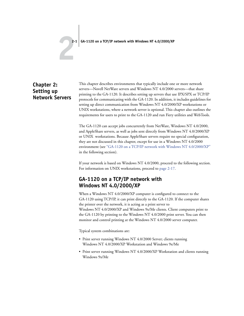 Chapter 2: setting up network servers, Chapter 2, And then see subsequent chapters for details | Toshiba GA-1120 User Manual | Page 23 / 168
