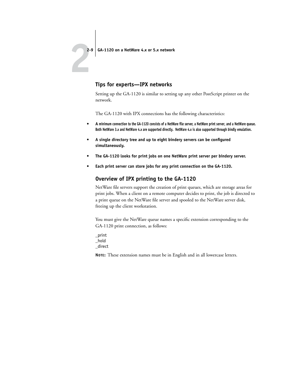 Tips for experts—ipx networks, Overview of ipx printing to the ga1120, Overview of ipx printing to the ga-1120 | Toshiba GA-1120 User Manual | Page 31 / 168