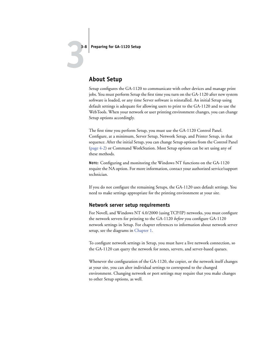 About setup, Network server setup requirements | Toshiba GA-1120 User Manual | Page 50 / 168