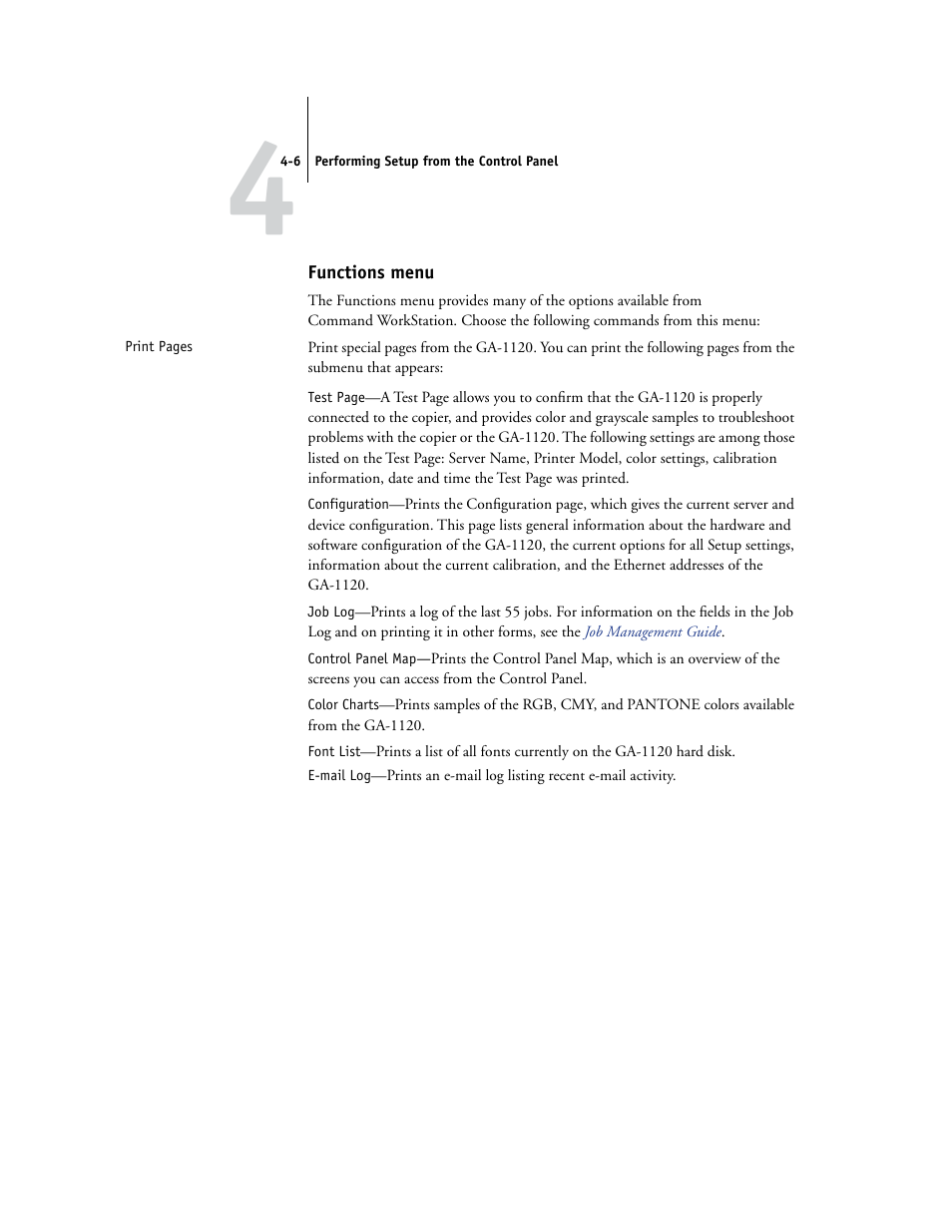 Functions menu | Toshiba GA-1120 User Manual | Page 58 / 168