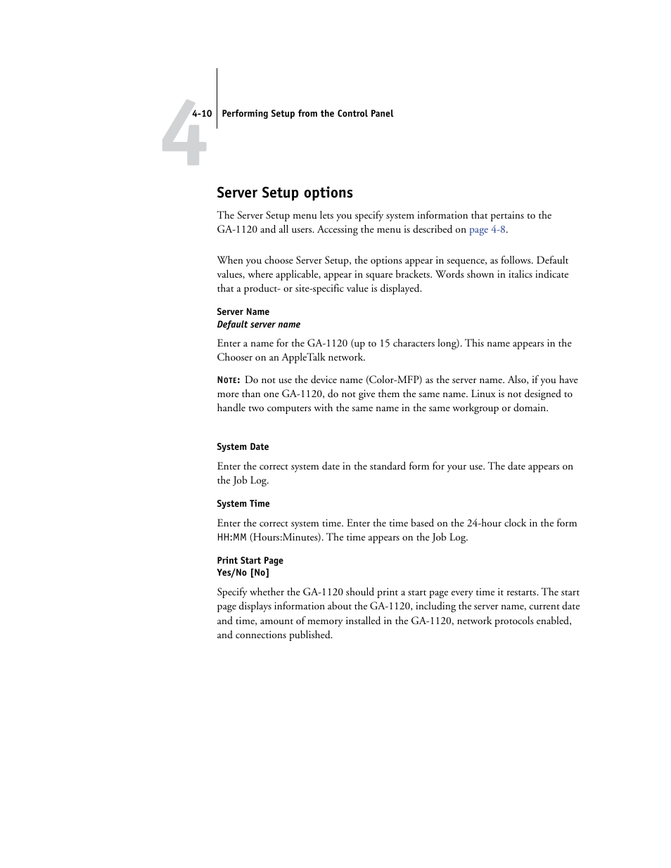 Server setup options | Toshiba GA-1120 User Manual | Page 62 / 168