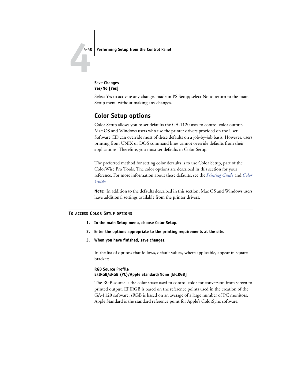 Color setup options | Toshiba GA-1120 User Manual | Page 92 / 168