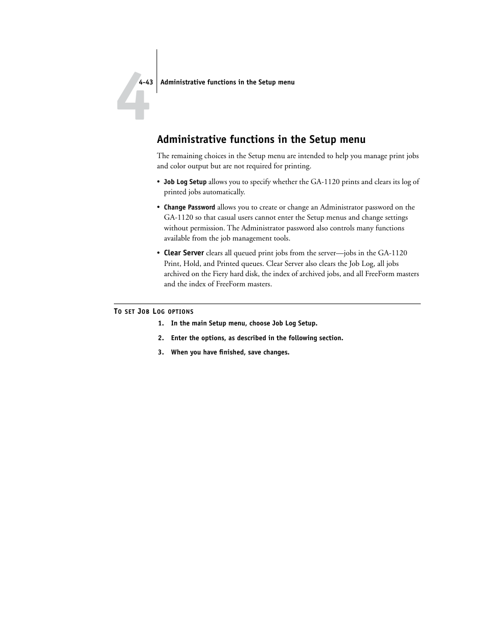 Administrative functions in the setup menu | Toshiba GA-1120 User Manual | Page 95 / 168