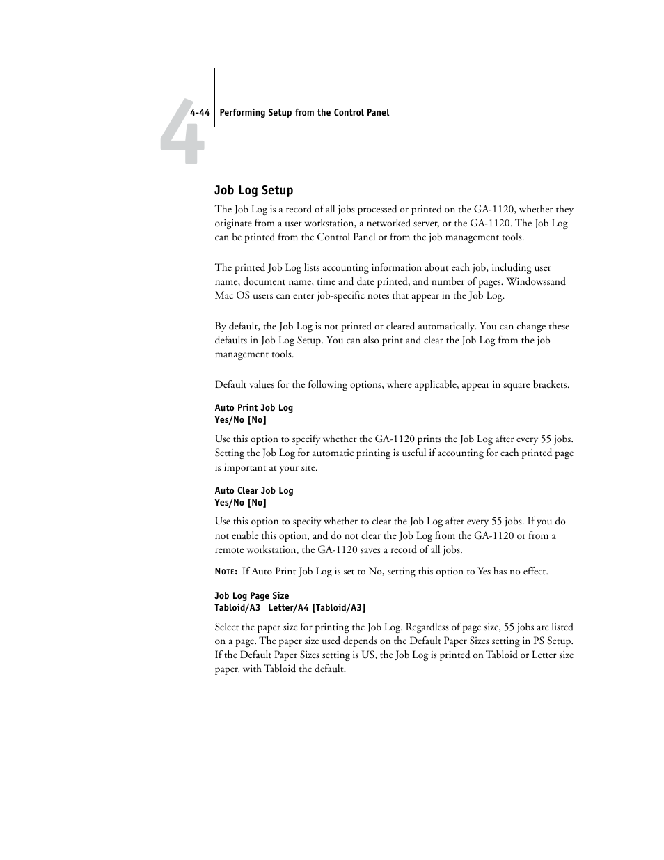 Job log setup | Toshiba GA-1120 User Manual | Page 96 / 168