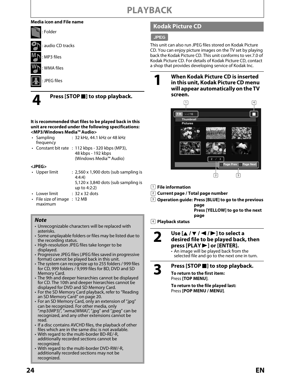 Kodak picture cd, Playback, 24 en | Toshiba BDX2000KU User Manual | Page 24 / 67