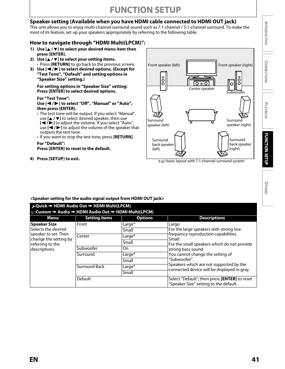 Function setup, 41 en | Toshiba BDX2000KU User Manual | Page 41 / 67