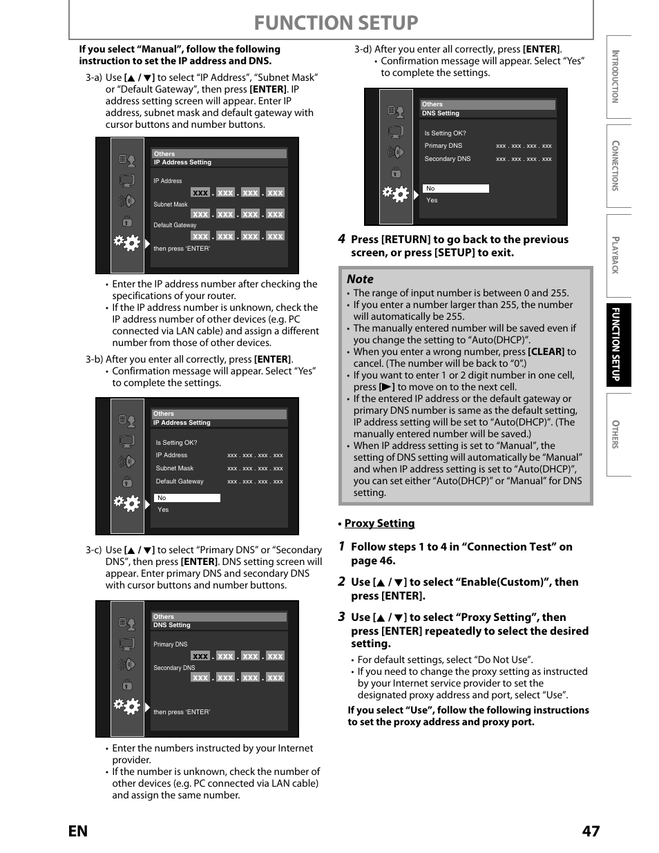 Function setup, 47 en | Toshiba BDX2000KU User Manual | Page 47 / 67