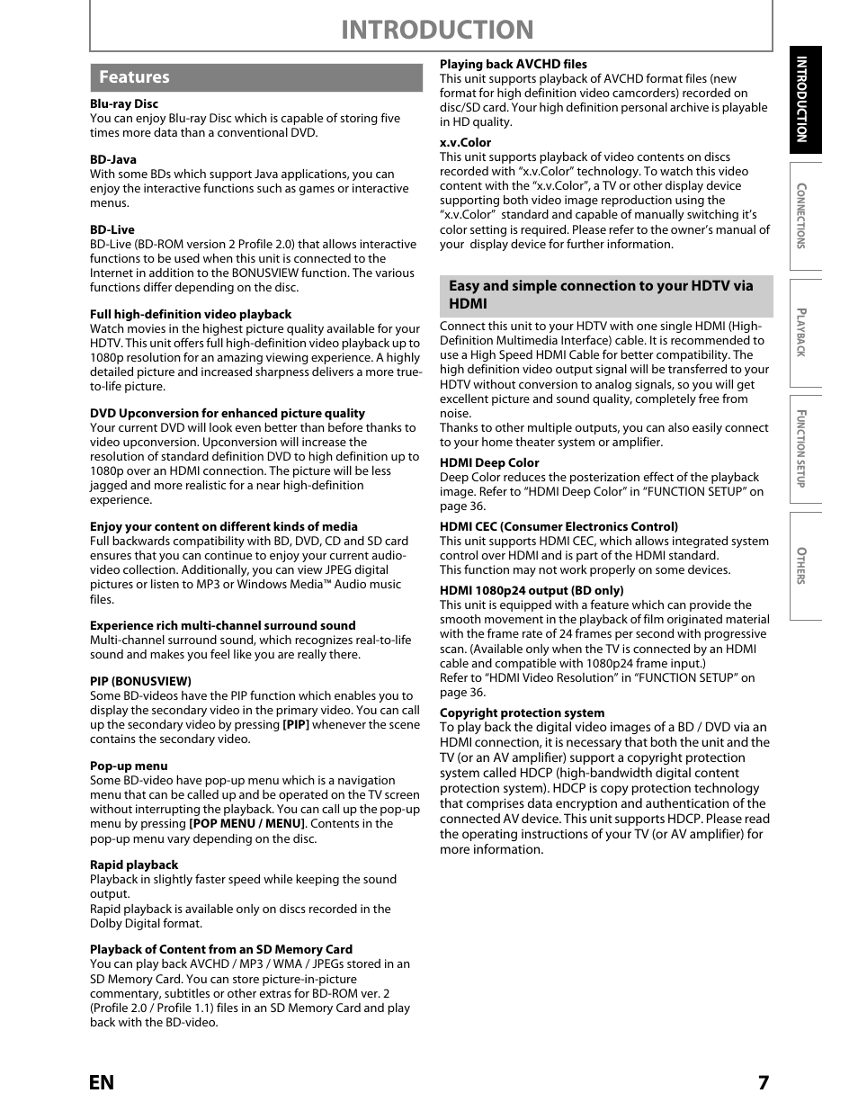 Features, Introduction | Toshiba BDX2000KU User Manual | Page 7 / 67