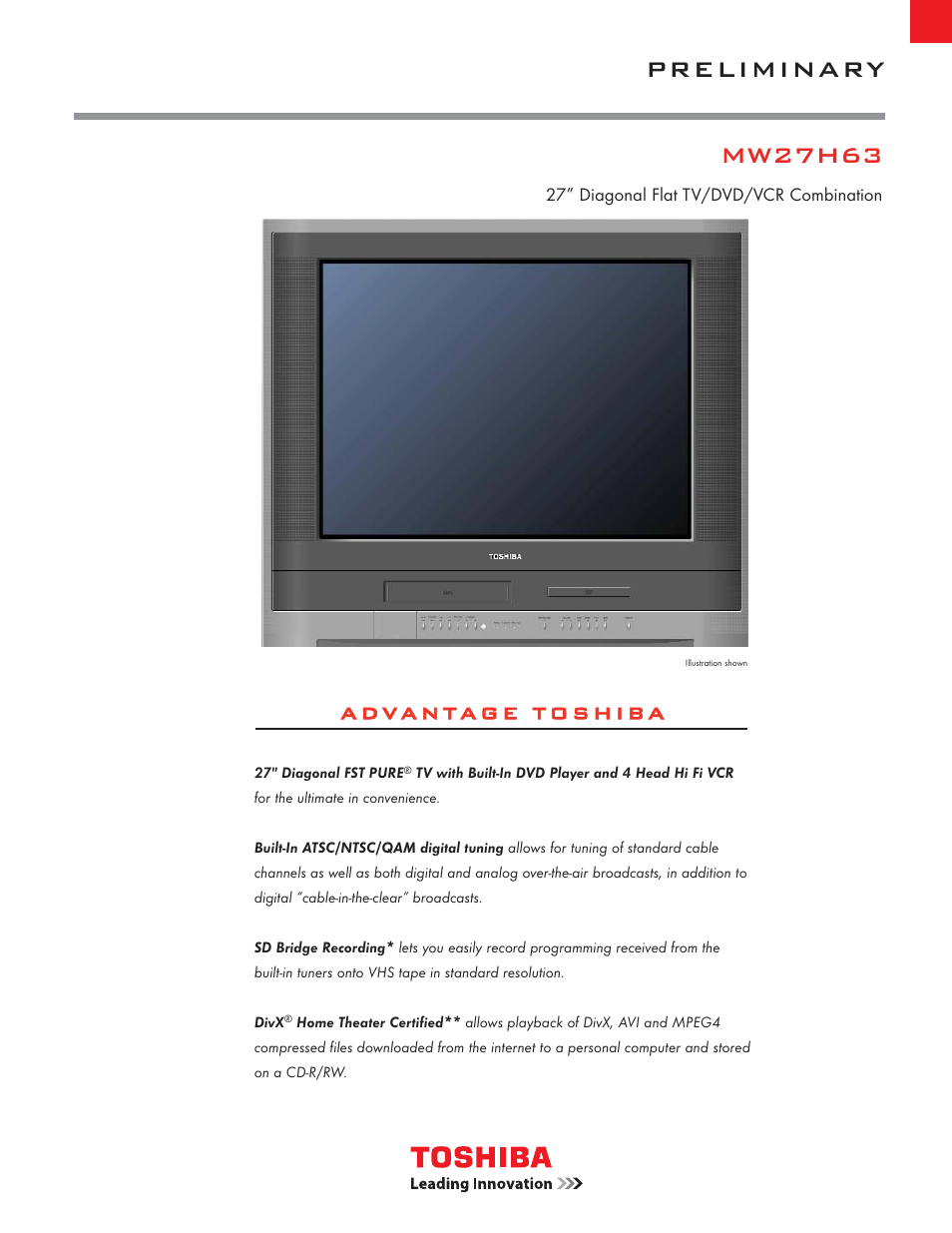 Toshiba MW27H63 User Manual | 2 pages