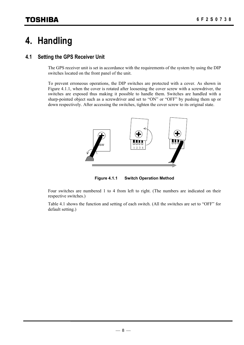 Handling, 1 setting the gps receiver unit | Toshiba HHGP1 User Manual | Page 10 / 37