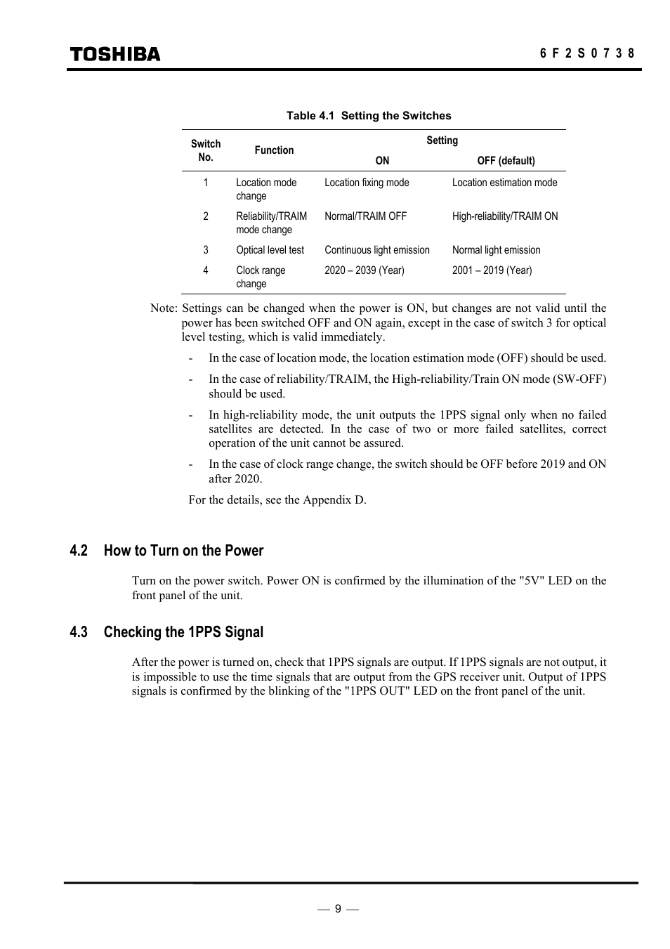 2 how to turn on the power, 3 checking the 1pps signal | Toshiba HHGP1 User Manual | Page 11 / 37