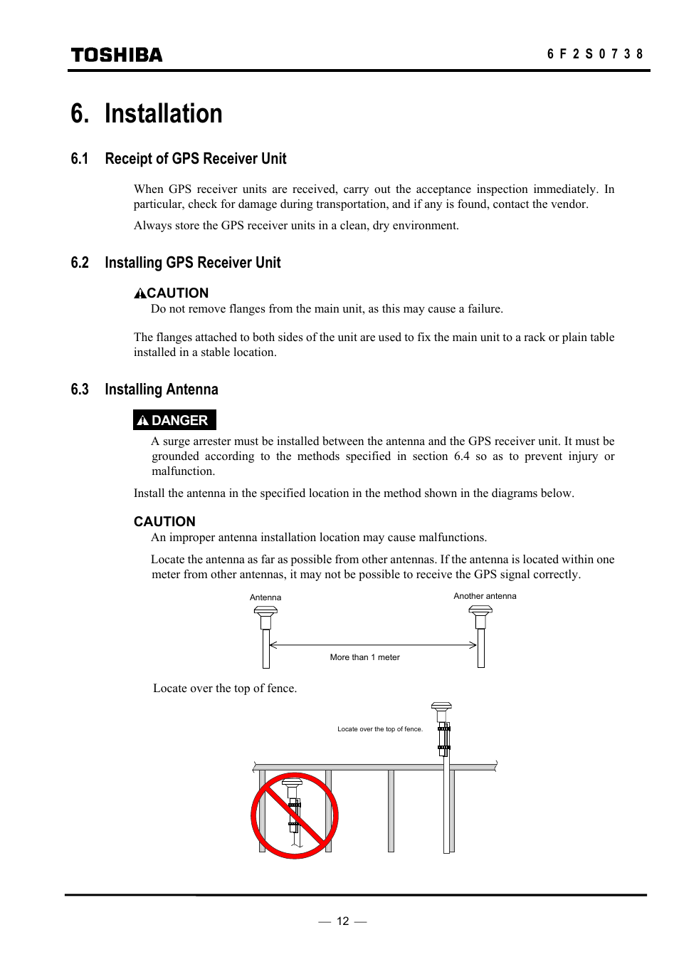 Installation, 1 receipt of gps receiver unit, 2 installing gps receiver unit | 3 installing antenna | Toshiba HHGP1 User Manual | Page 14 / 37