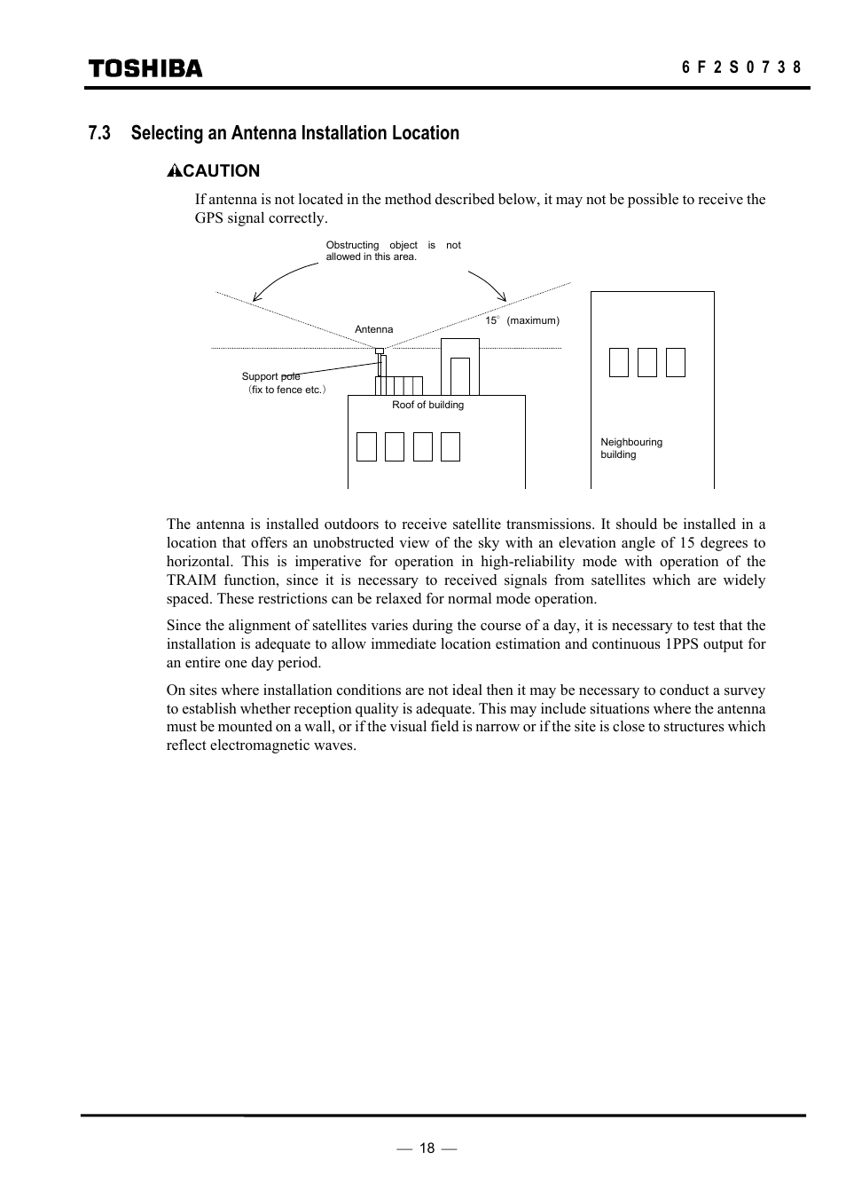 3 selecting an antenna installation location, Caution | Toshiba HHGP1 User Manual | Page 20 / 37