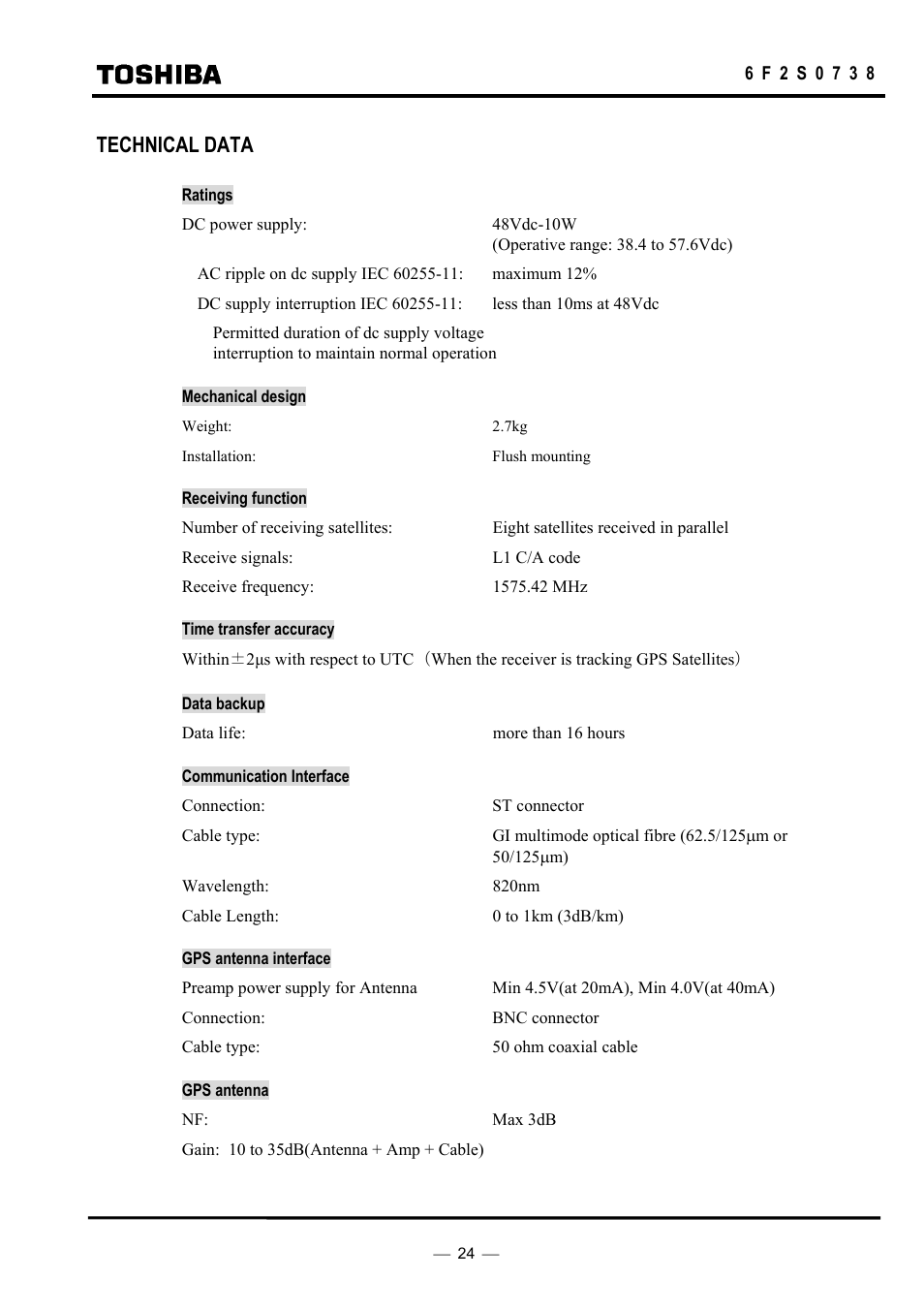 Technical data | Toshiba HHGP1 User Manual | Page 26 / 37