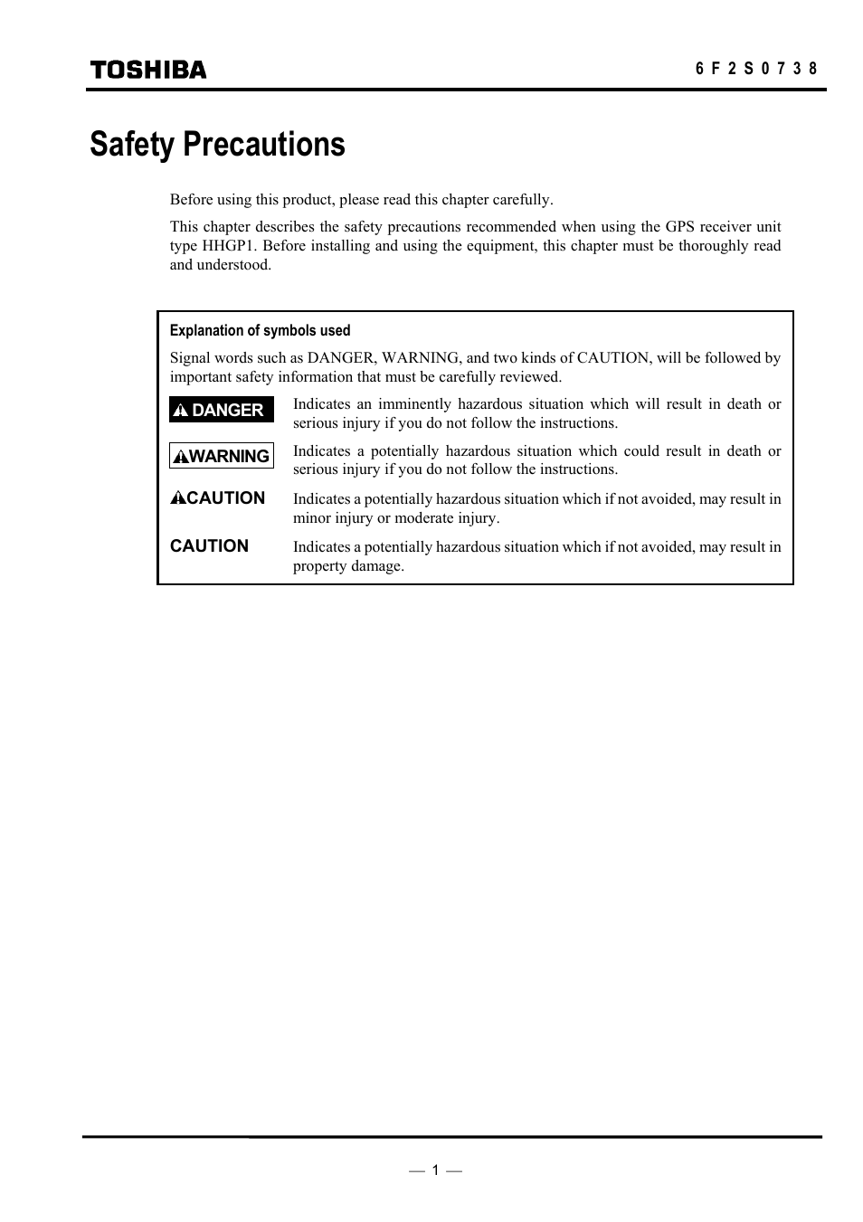 Safety precautions | Toshiba HHGP1 User Manual | Page 3 / 37