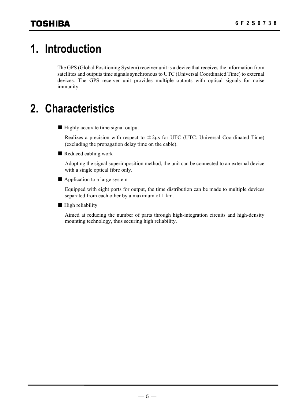 Introduction, Characteristics | Toshiba HHGP1 User Manual | Page 7 / 37