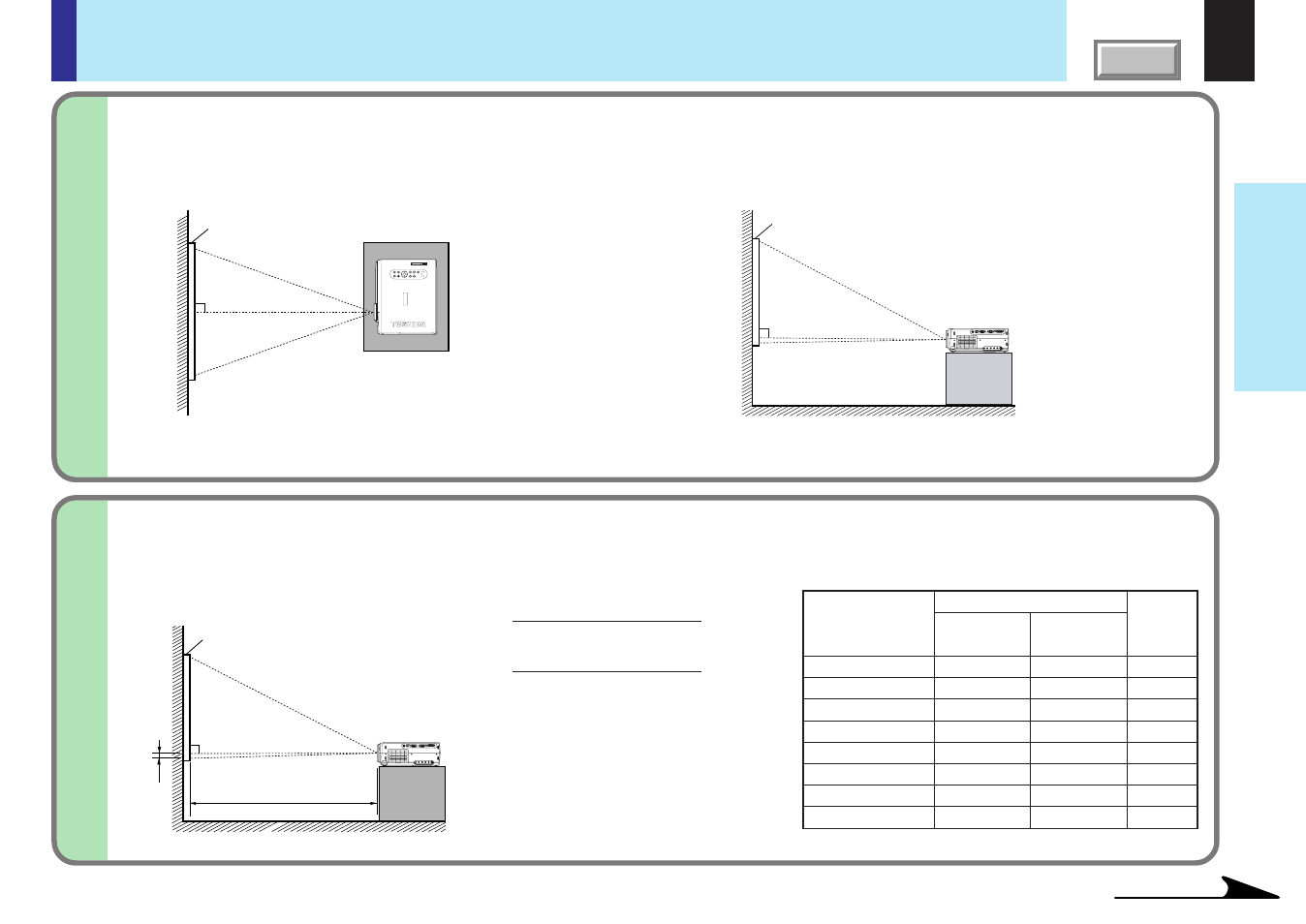 Floor-mounted projector placement (continued), 18 installation and connection | Toshiba TLPX10E User Manual | Page 18 / 100