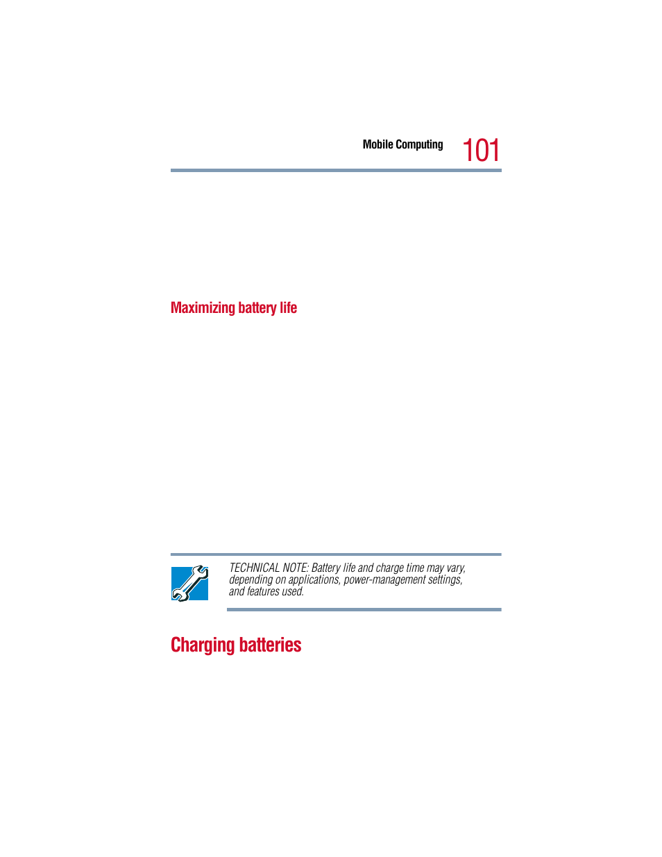 Maximizing battery life, Charging batteries | Toshiba 1805 User Manual | Page 101 / 261