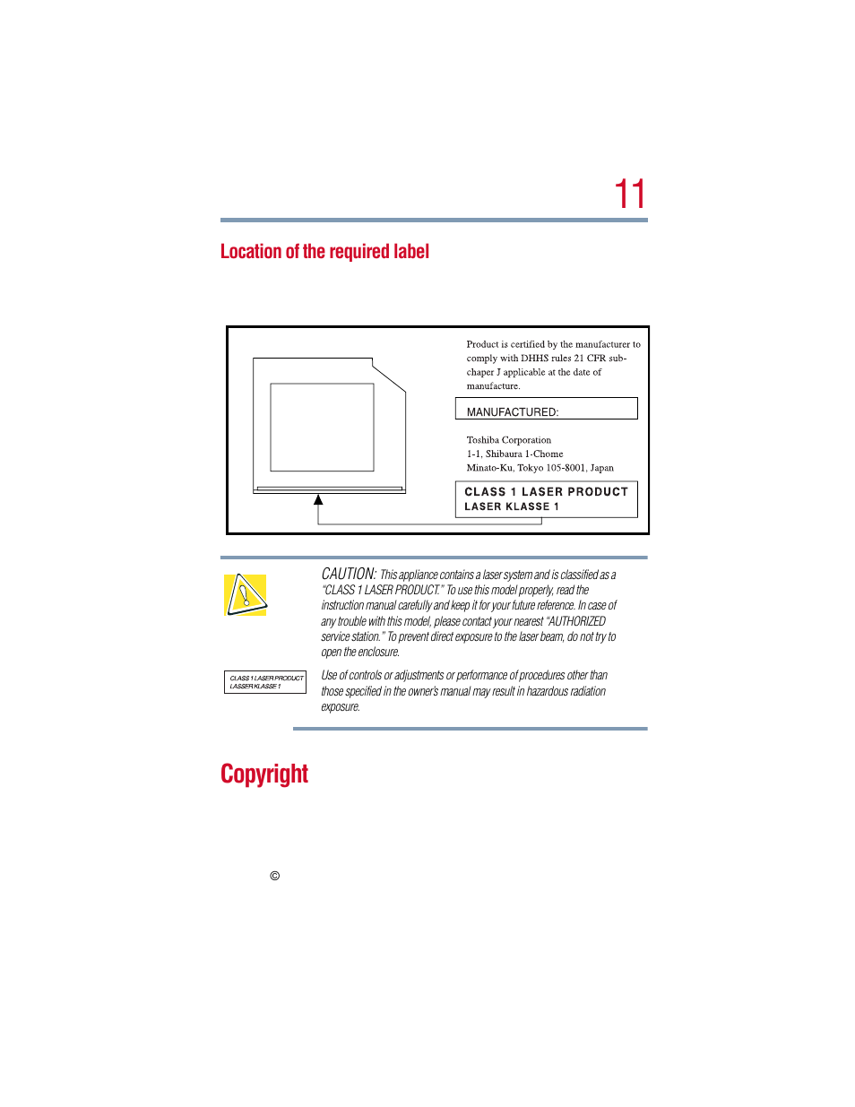 Copyright | Toshiba 1805 User Manual | Page 11 / 261