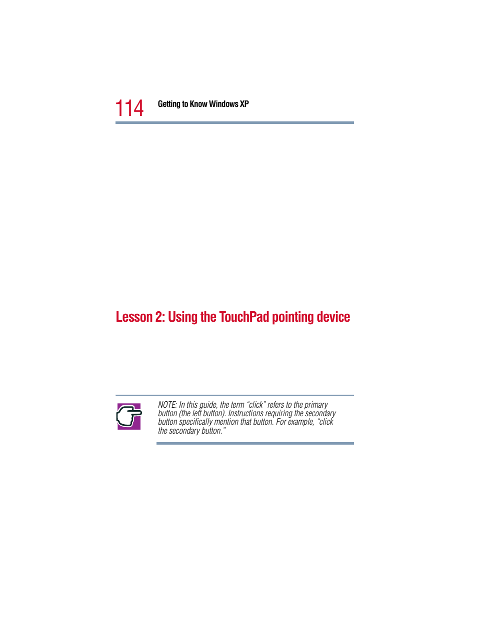 Lesson 2: using the touchpad pointing device | Toshiba 1805 User Manual | Page 114 / 261