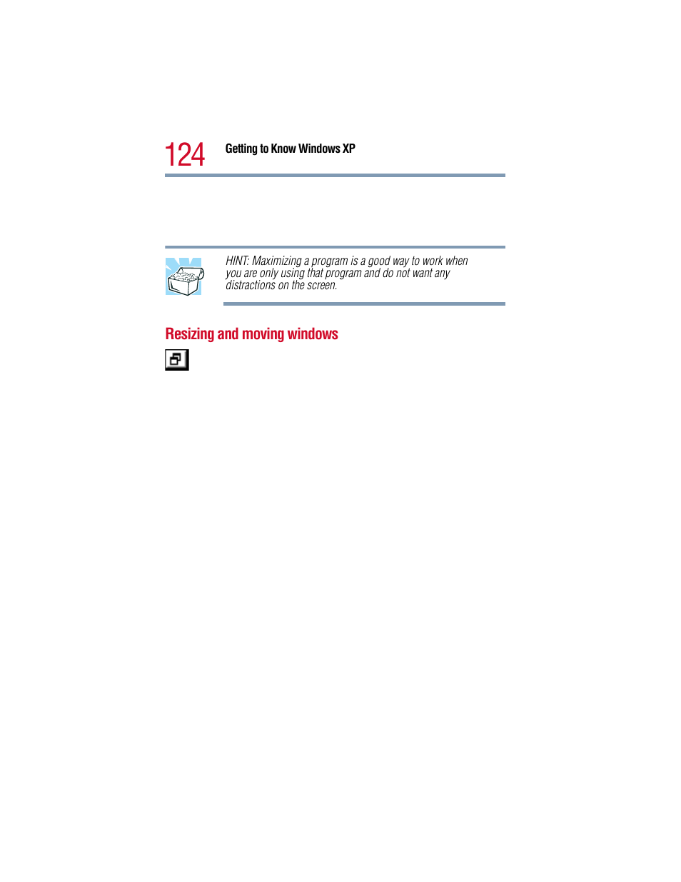 Resizing and moving windows | Toshiba 1805 User Manual | Page 124 / 261