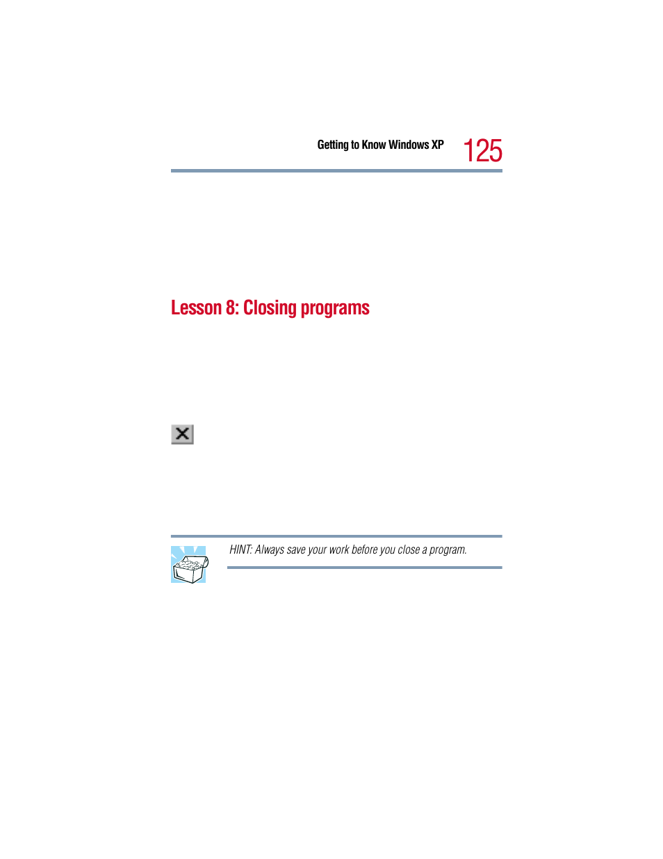 Lesson 8: closing programs | Toshiba 1805 User Manual | Page 125 / 261