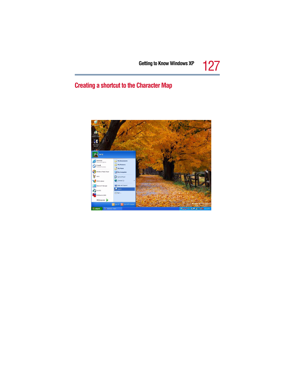 Creating a shortcut to the character map | Toshiba 1805 User Manual | Page 127 / 261
