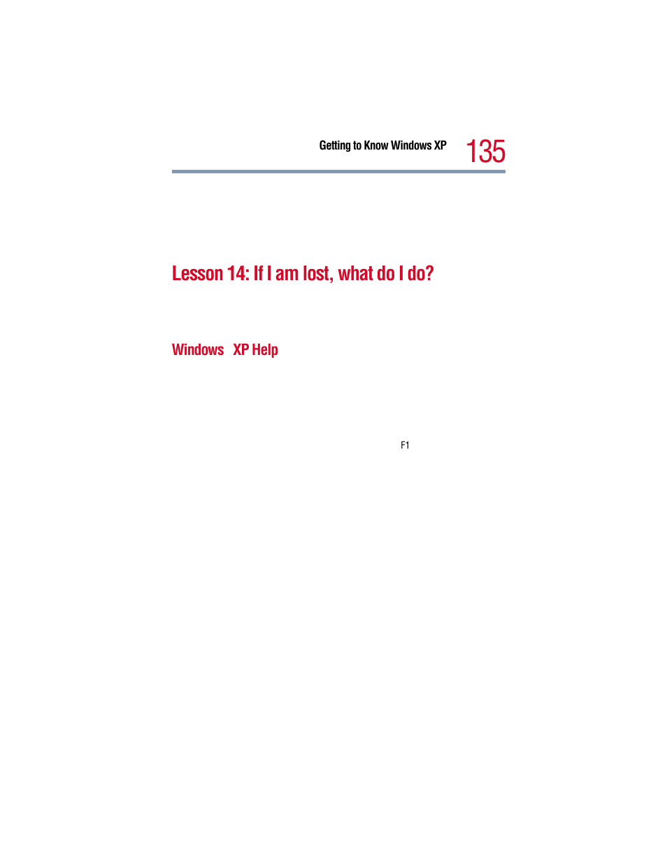 Lesson 14: if i am lost, what do i do, Windows xp help | Toshiba 1805 User Manual | Page 135 / 261