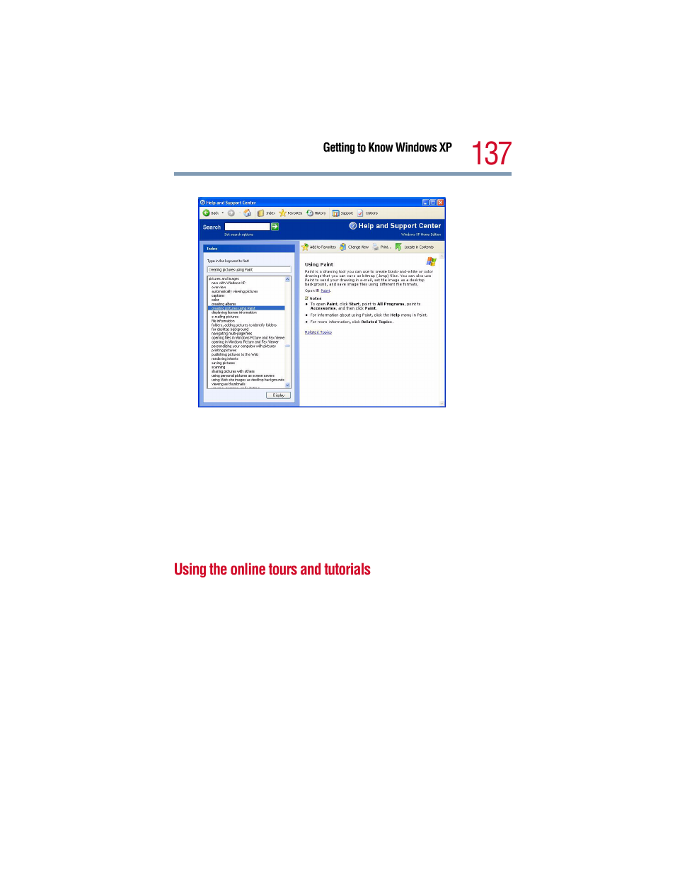 Using the online tours and tutorials | Toshiba 1805 User Manual | Page 137 / 261
