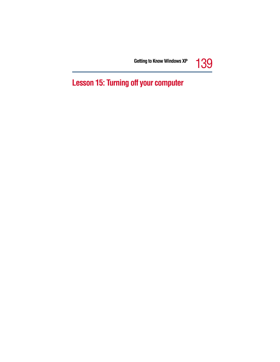Lesson 15: turning off your computer | Toshiba 1805 User Manual | Page 139 / 261