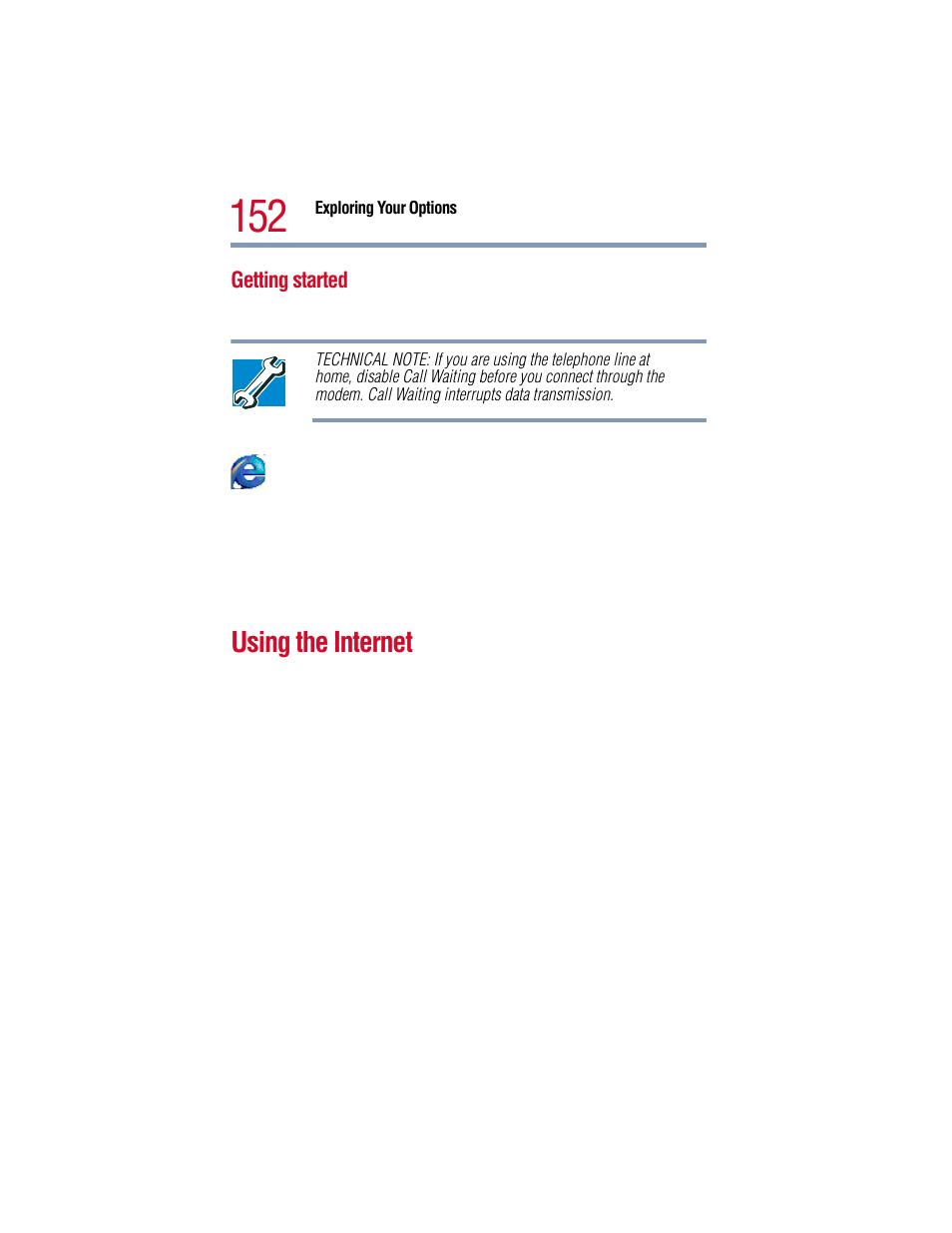 Getting started, Using the internet | Toshiba 1805 User Manual | Page 152 / 261