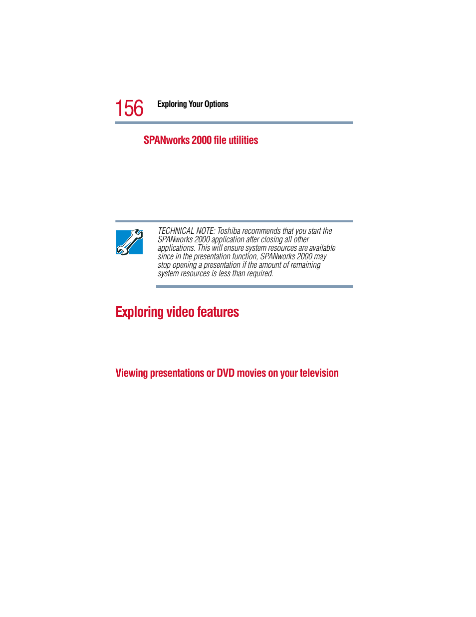 Exploring video features, Viewing presentations or dvd movies on a tv | Toshiba 1805 User Manual | Page 156 / 261