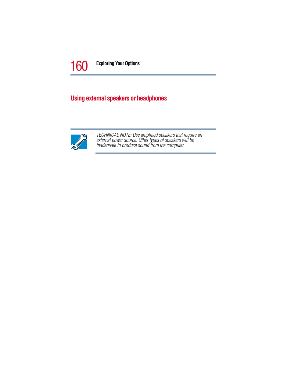 Using external speakers or headphones | Toshiba 1805 User Manual | Page 160 / 261