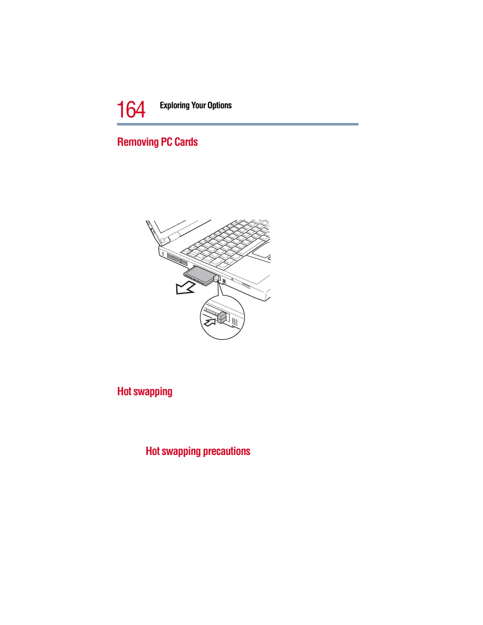 Removing pc cards, Hot swapping, Removing pc cards hot swapping | Toshiba 1805 User Manual | Page 164 / 261