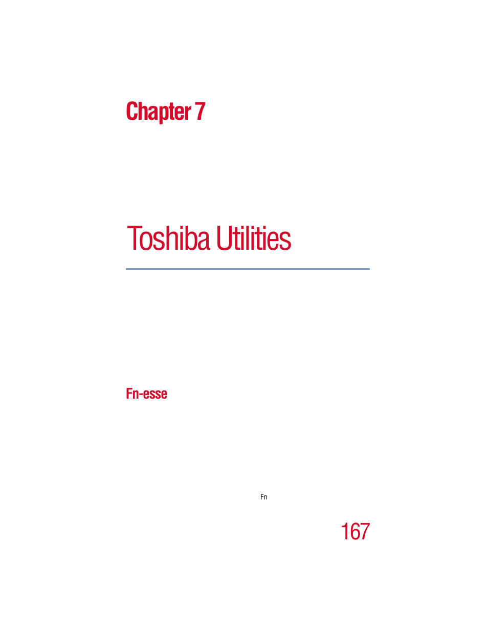 Chapter 7 - toshiba utilities, Fn-esse, Chapter 7: toshiba utilities | Toshiba utilities, Chapter 7 | Toshiba 1805 User Manual | Page 167 / 261