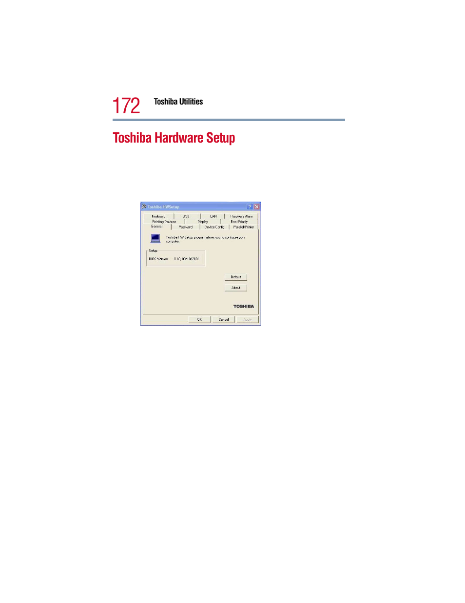 Toshiba hardware setup | Toshiba 1805 User Manual | Page 172 / 261