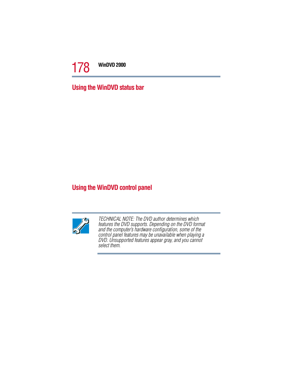 Using the windvd status bar, Using the windvd control panel | Toshiba 1805 User Manual | Page 178 / 261