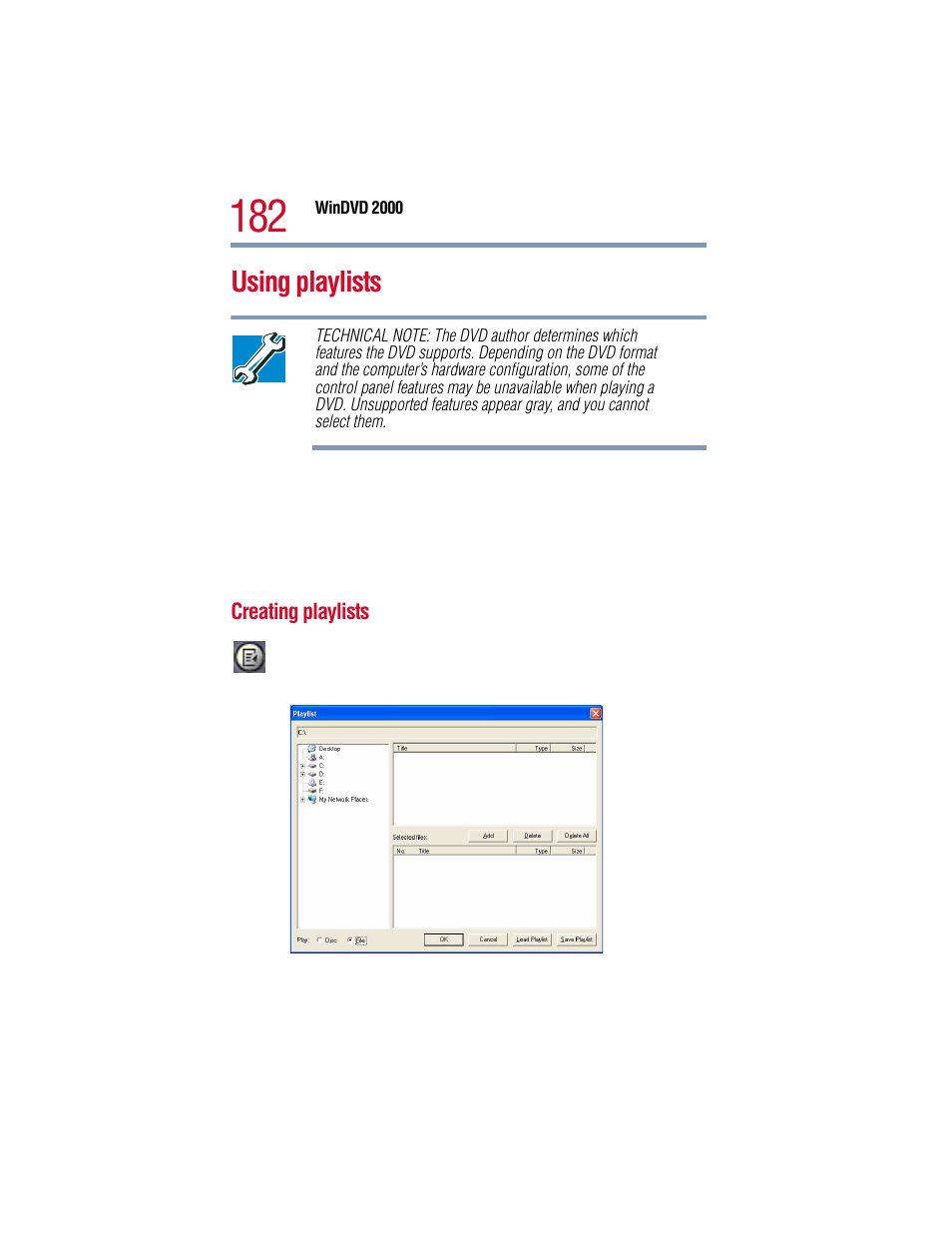 Using playlists, Creating playlists | Toshiba 1805 User Manual | Page 182 / 261