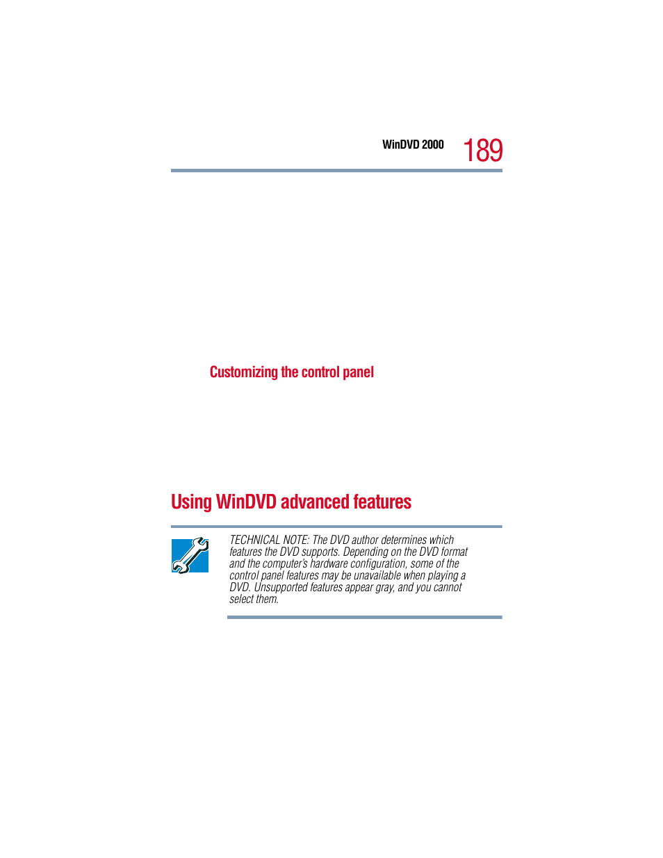Using windvd advanced features | Toshiba 1805 User Manual | Page 189 / 261