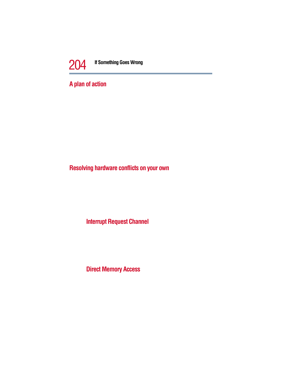 A plan of action, Resolving hardware conflicts on your own | Toshiba 1805 User Manual | Page 204 / 261