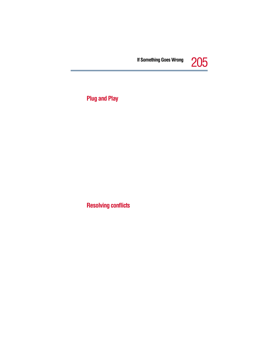 Plug and play, Resolving conflicts | Toshiba 1805 User Manual | Page 205 / 261