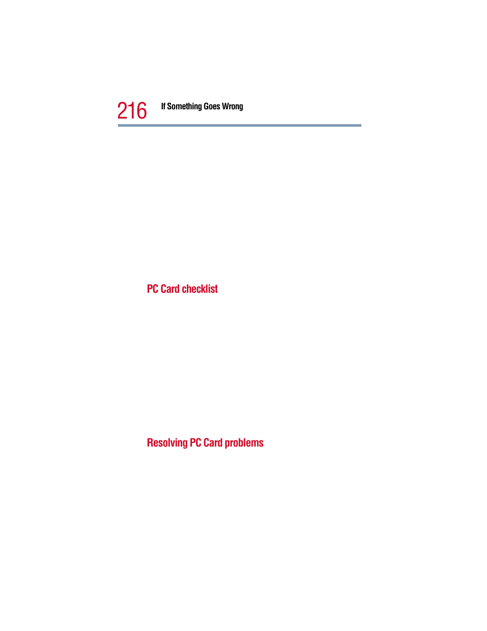 Pc card checklist, Resolving pc card problems | Toshiba 1805 User Manual | Page 216 / 261