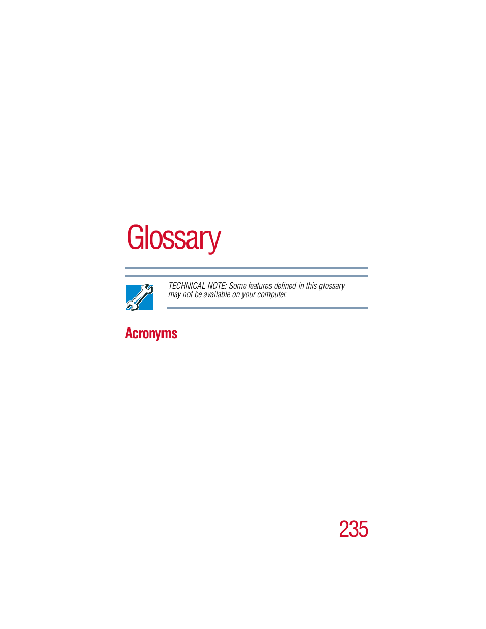 Glossary, Acronyms | Toshiba 1805 User Manual | Page 235 / 261