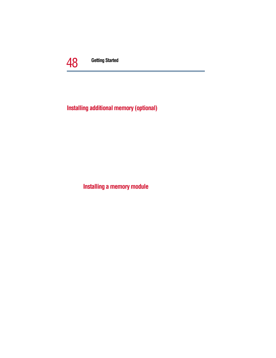 Installing additional memory (optional), Add more memory (see, Installing additional memory | Toshiba 1805 User Manual | Page 48 / 261